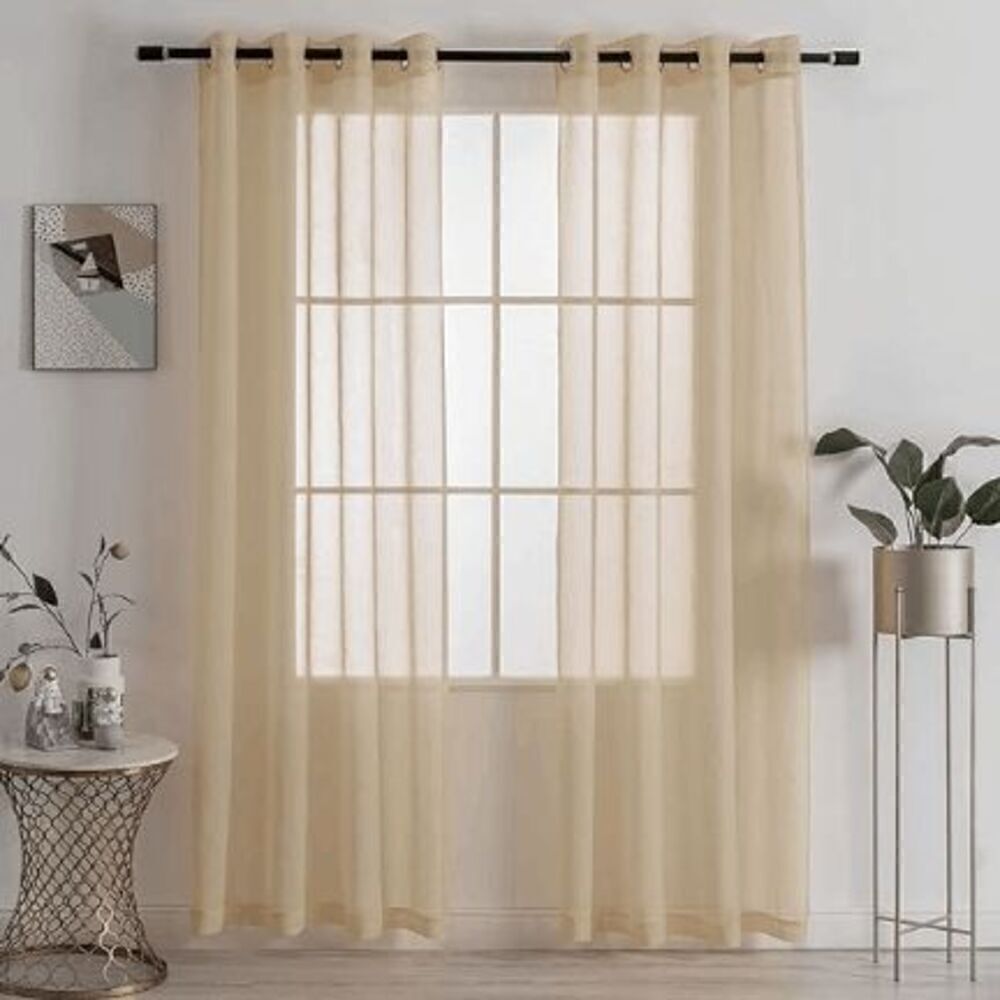 HUTO Taupe Brown Sheer Curtains 2 Panels 52 x 84 Inch Living Room New Open Box